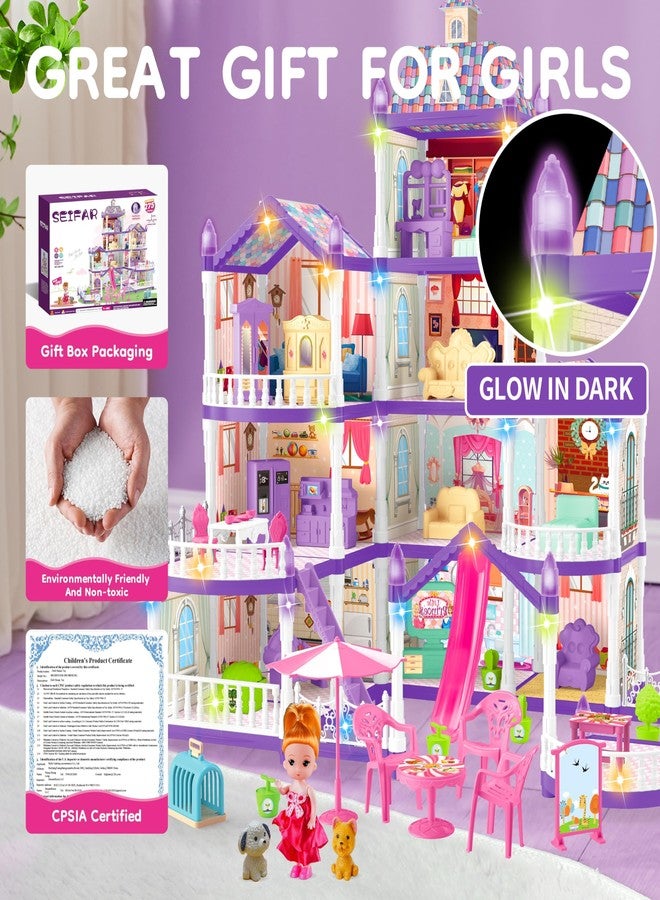 Seifar Doll House for Girls,10 Rooms Purple House Toy with Doll Figures, Puppies,Lights, Furnitures, Accessories, Kids Playhouse Gift for for 3 4 5 6 7 8 9 10 Year Old - Image 2