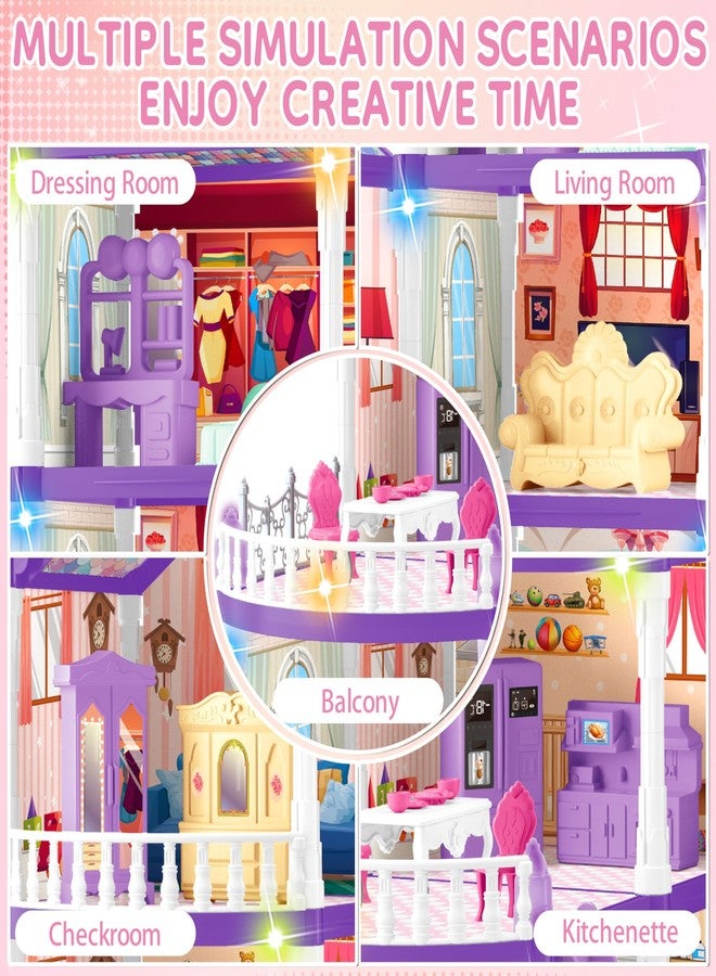 Seifar Doll House for Girls,10 Rooms Purple House Toy with Doll Figures, Puppies,Lights, Furnitures, Accessories, Kids Playhouse Gift for for 3 4 5 6 7 8 9 10 Year Old - Image 4