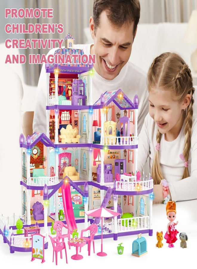 Seifar Doll House for Girls,10 Rooms Purple House Toy with Doll Figures, Puppies,Lights, Furnitures, Accessories, Kids Playhouse Gift for for 3 4 5 6 7 8 9 10 Year Old - Image 5