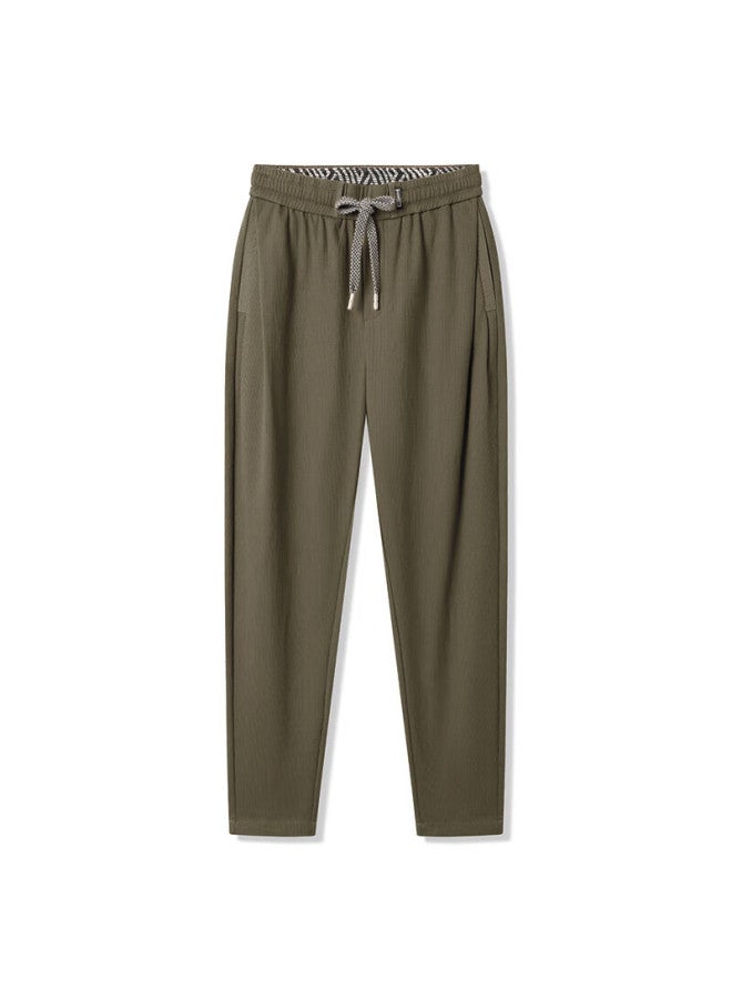 Markless Men's Casual Pants, Autumn And Winter Trendy Textured Striped Pleated Tapered Trousers, Men's Style 3848, Khaki Color, Size 29 - Image 4