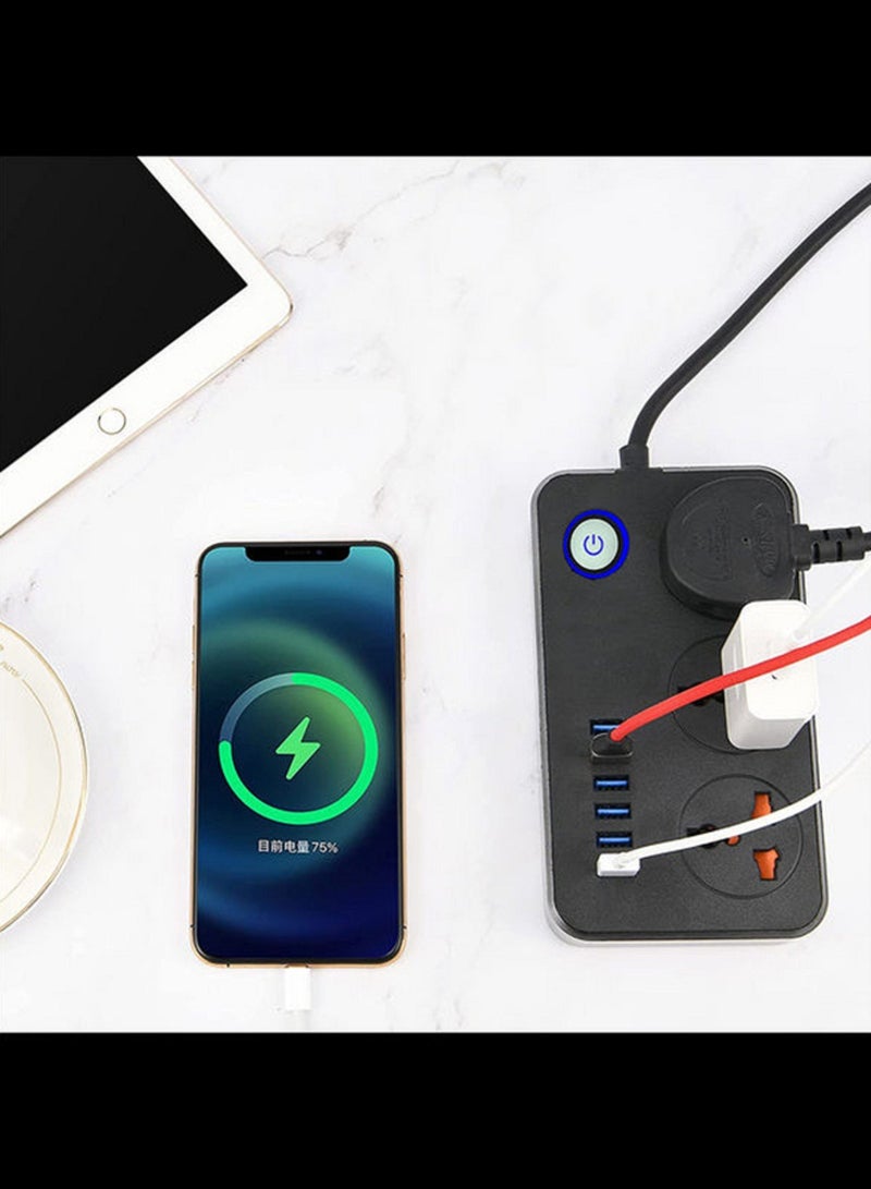 3 Way Power Extension Cord, 3 Universal Plugs Power Strip, 6 USB Fast Charging Ports 2 Meters Cable Surge Protector  - Image 3