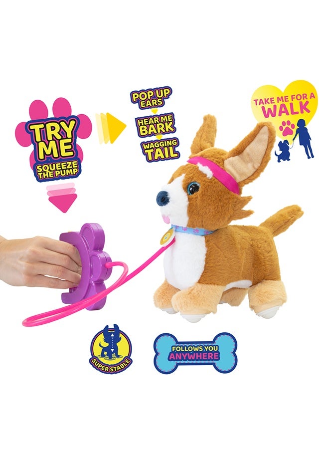 EOLO Sprint Puppy - Pull Along Plush With Sounds, Patented Air Pump System Pop-Up Ears And Tail - Very Stable , Soft & Cuddly - Safety Detachable Leash - Corgi - Try Me Open Box - Image 2