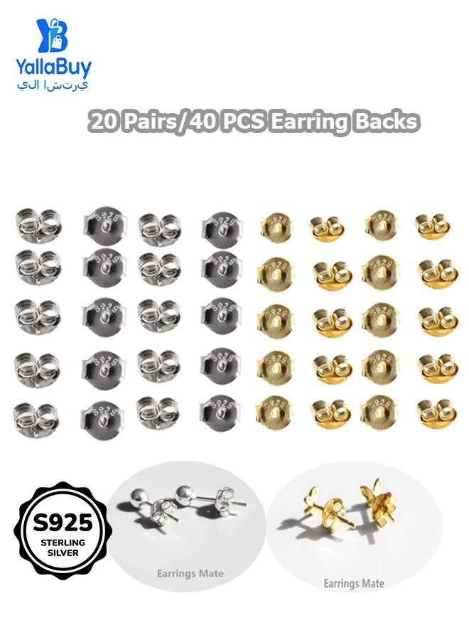 يلا اشتري دعامات أقراط من الفضة الإسترلينية S925 - 40 قطعة من دعامات الأقراط الآمنة للنساء، رفيقة الأقراط، اجتازت اختبار RSL، مثالية للاستخدام اليومي أو الحفلات - Image 1