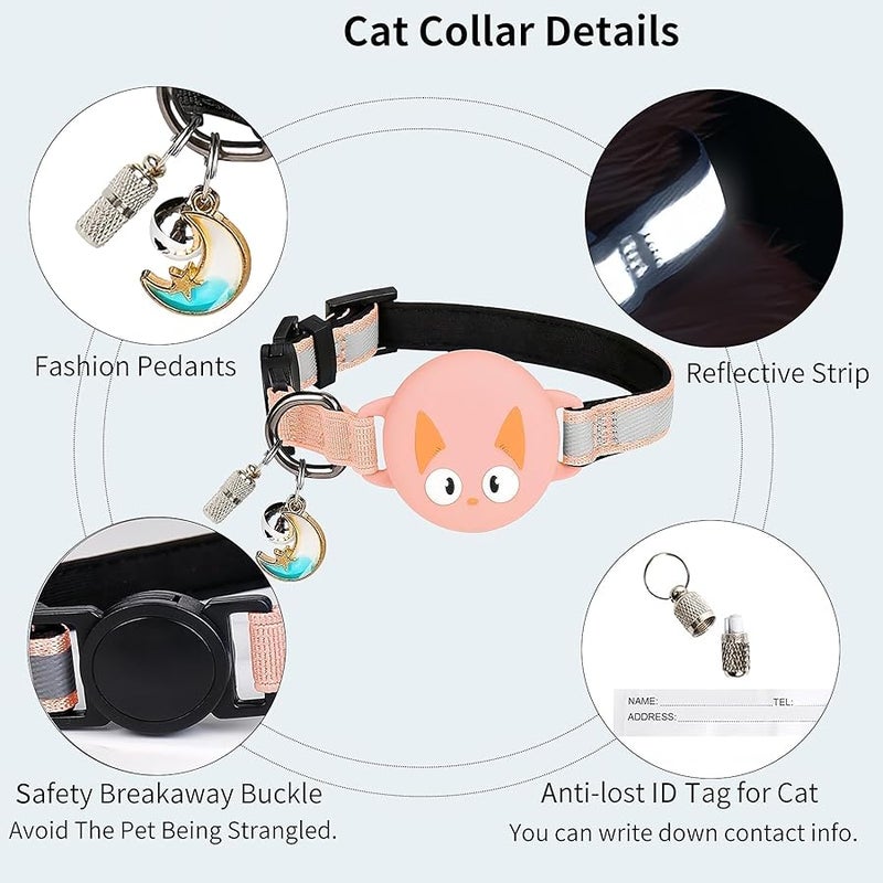 Reflective Breakaway Cat Collars with Bells, Hidden GPS Tracker for Airtag Safety Buckle Kitten Collar, with Name Tag, Waterproof for AirTag Luminous Holder, Accessories, Stuff(Pink) - Image 2