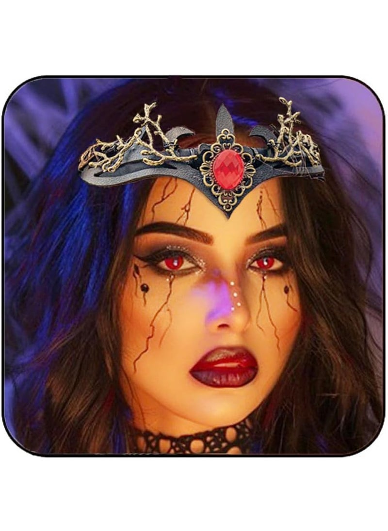 Aukmla - Aukmla Black Gothic Queen Crown Headband Vintage Crystal Headpiece Halloween Costume Cosplay Hair Band Headdress with Elf Ears for Women - Image 1