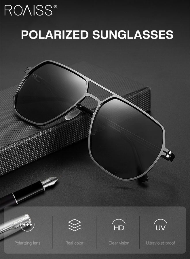 رويس نظارات شمسية رجالية مستقطبة للرجال، نظارات شمسية للرجال من نوع Aviator، نظارات شمسية واقية من الأشعة فوق البنفسجية 400 مع إطار من الفولاذ المقاوم للصدأ، نظارات شمسية عصرية مضادة للوهج للرجال للقيادة والصيد والغولف والسفر، 58 ملم - Image 5