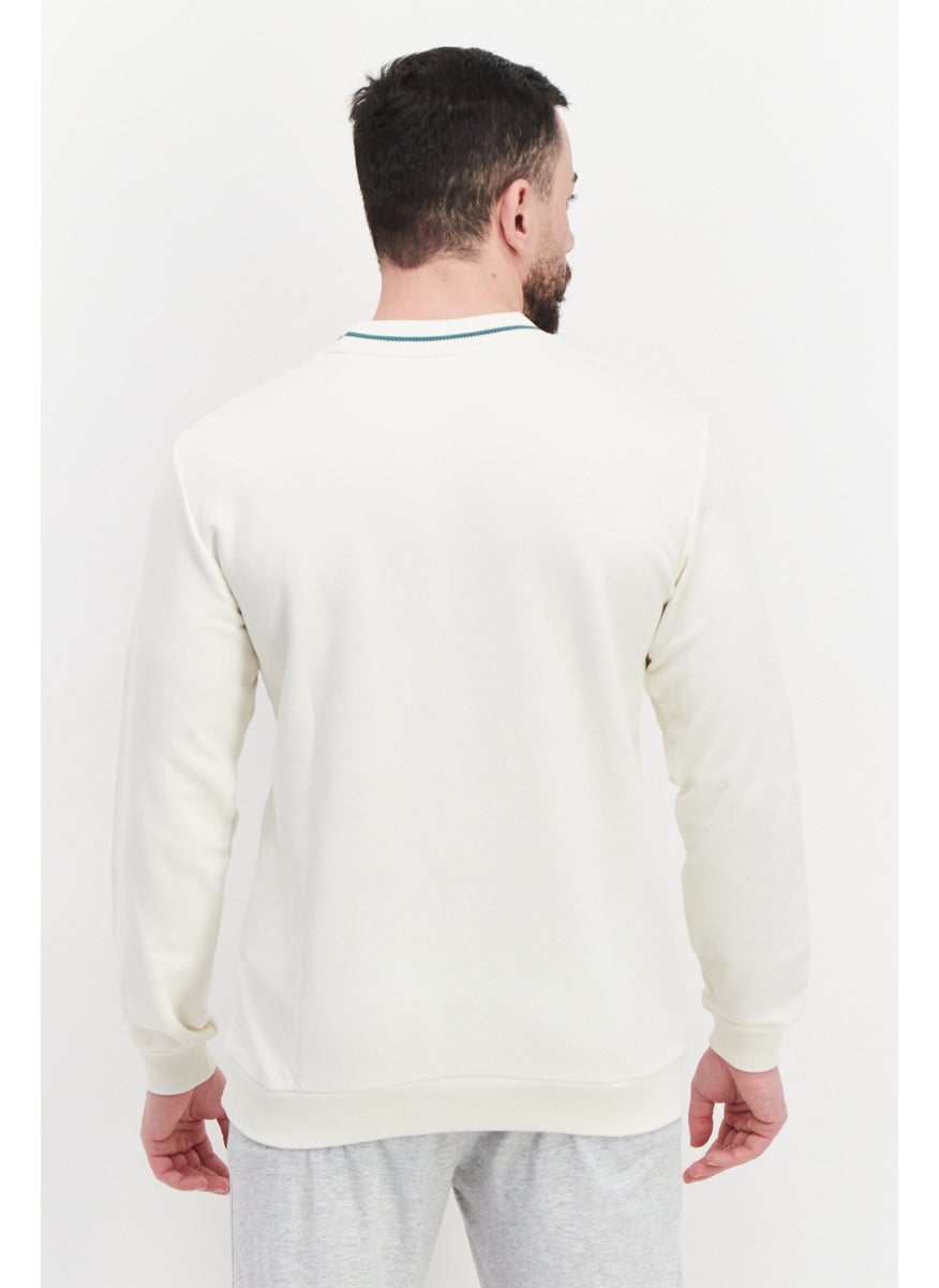 FILA Men Sportswear Fit Round Neck Long Sleeve Outdoor Sweatshirt, Beige  - Image 4