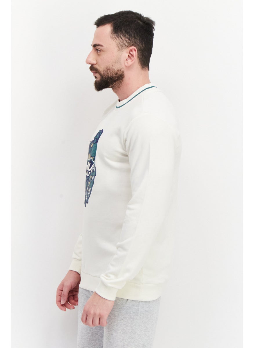 FILA Men Sportswear Fit Round Neck Long Sleeve Outdoor Sweatshirt, Beige  - Image 2
