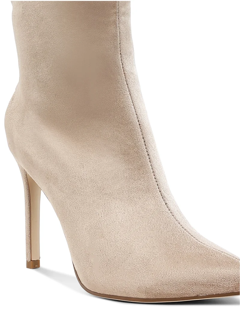 London Rag Rhinestone Patterned Calf Boots in Beige