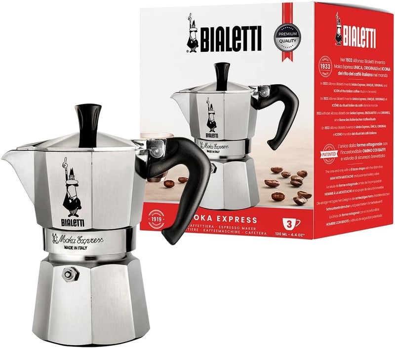 Bialetti Moka Express Stovetop Coffee Maker, 3-Cup, Aluminium - Image 1