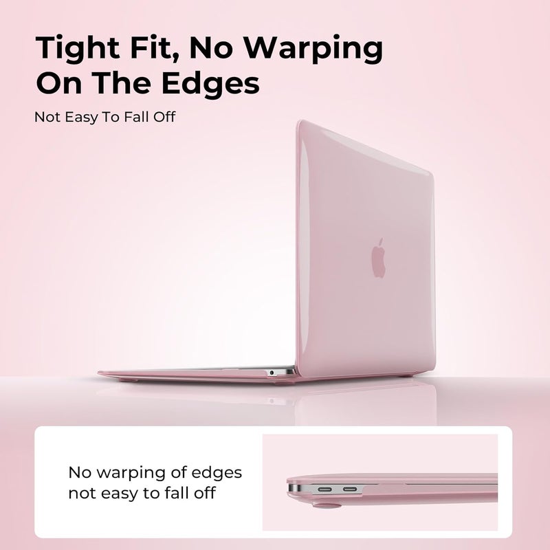 Eoocoo غطاء EooCoo متوافق مع ماك بوك إير 13.3 بوصة 2021 2020 2019 2018 إصدار، M1 A2337 A2179 A1932 مع شاشة ريتينا وTouch ID، غطاء صلب لجهاز M1 Air 13، سطح لامع ناعم، وردي كريستالي - Image 5