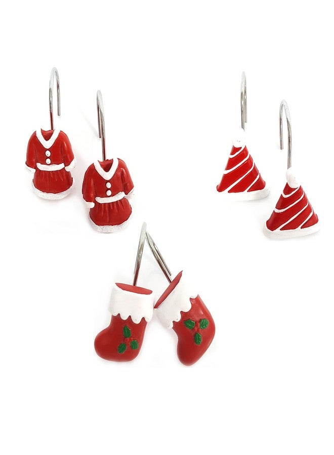 ZILucky Set of 12 Christmas Shower Curtain Hooks, Xmas Clothes Shoes Hats Decoration, Curtain Rings for Bathroom Holiday Ornament Supplies (Red-Clothes Shoes Hats) - Image 5