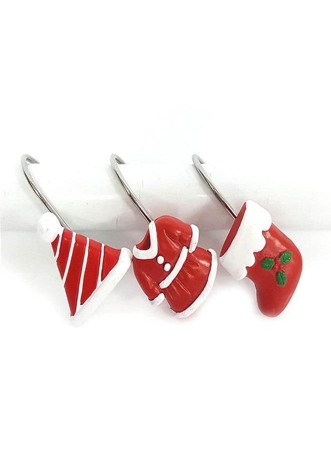 ZILucky Set of 12 Christmas Shower Curtain Hooks, Xmas Clothes Shoes Hats Decoration, Curtain Rings for Bathroom Holiday Ornament Supplies (Red-Clothes Shoes Hats) - Image 4