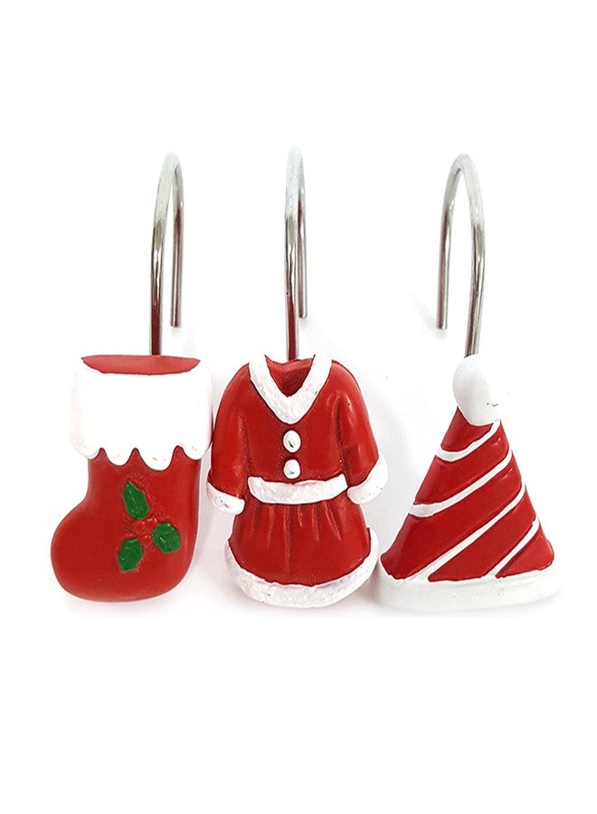 ZILucky Set of 12 Christmas Shower Curtain Hooks, Xmas Clothes Shoes Hats Decoration, Curtain Rings for Bathroom Holiday Ornament Supplies (Red-Clothes Shoes Hats) - Image 3