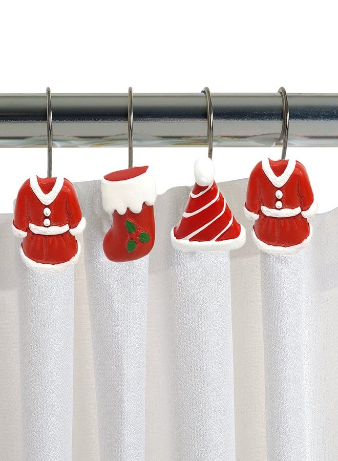 ZILucky Set of 12 Christmas Shower Curtain Hooks, Xmas Clothes Shoes Hats Decoration, Curtain Rings for Bathroom Holiday Ornament Supplies (Red-Clothes Shoes Hats) - Image 2