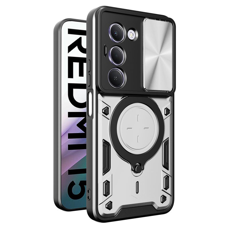 إيروريكس جراب هاتف Redmi 15 5G / 4G EU 171 مم CD Texture Sliding Camshield حامل مغناطيسي (فضي) - Image 1