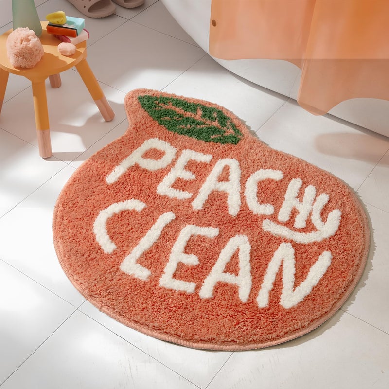 UNIBATH Peach Bathroom Rugs and Mat Cute Cartoon Decor Plush NonSlip and Absorbent Bathtub Rug Washable