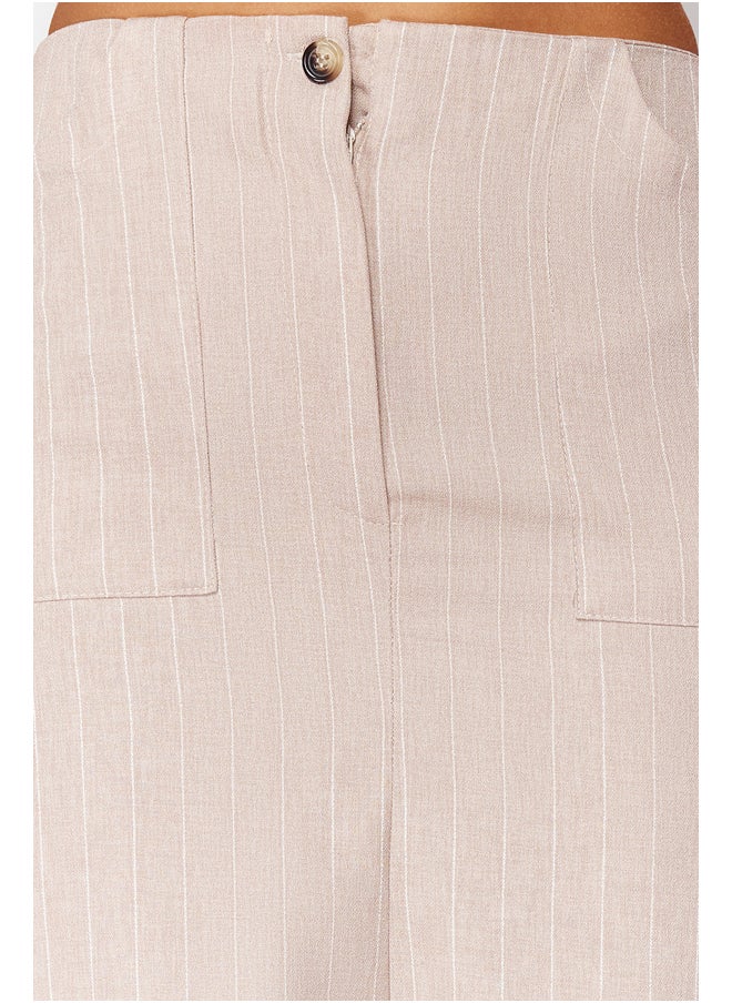 trendyol - Beige Striped Slit Detailed A-line Midi Length Woven Skirt TWOSS24ET00100 - Image 1
