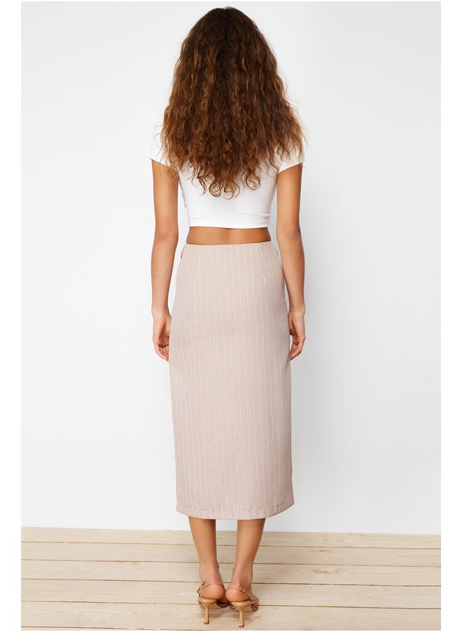 trendyol - Beige Striped Slit Detailed A-line Midi Length Woven Skirt TWOSS24ET00100 - Image 1