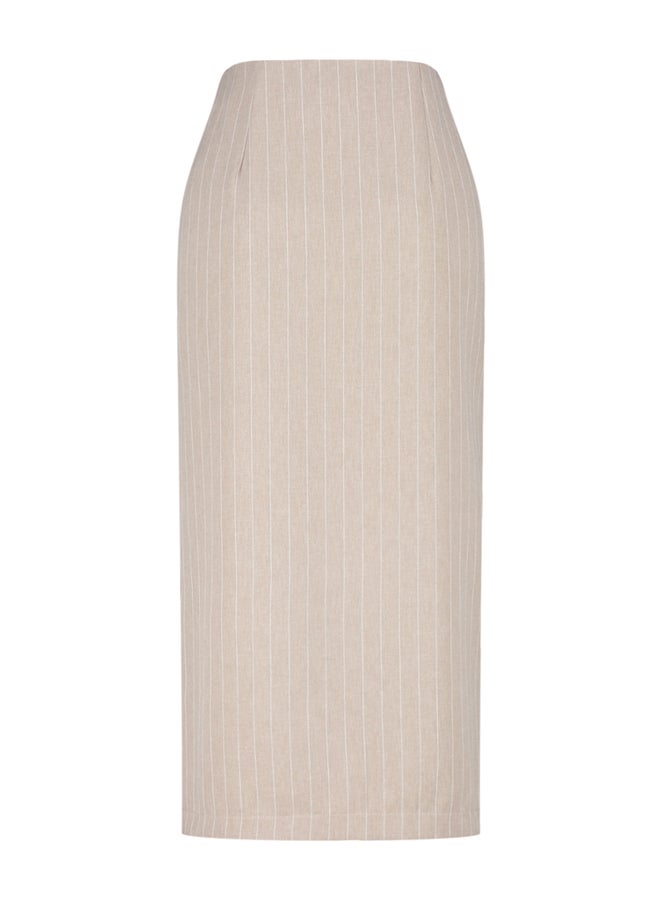 trendyol - Beige Striped Slit Detailed A-line Midi Length Woven Skirt TWOSS24ET00100 - Image 1