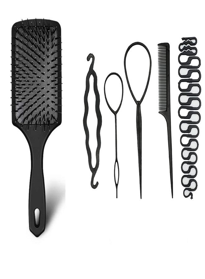 Calitate24 flat hair brush for women detangler hair brush detangler hair brush for curley hair detangler hair comb Ultra-Soft IntelliFlex Bristles For All Hair Types - Removes Dirt, Excess Oils & Impurities with 1 set of briad maker - Image 1