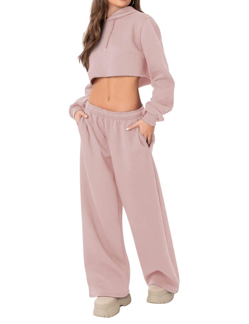 HeSaYep Women's Fleece Lined Sweatpants Wide Leg Baggy High Waisted Sweat Pants Drawstring Lounge Trousers Y2K Straight Leg Sherpa Pants Pink XS - Image 5