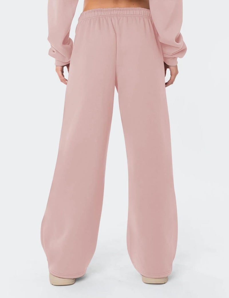 HeSaYep Women's Fleece Lined Sweatpants Wide Leg Baggy High Waisted Sweat Pants Drawstring Lounge Trousers Y2K Straight Leg Sherpa Pants Pink XS - Image 2