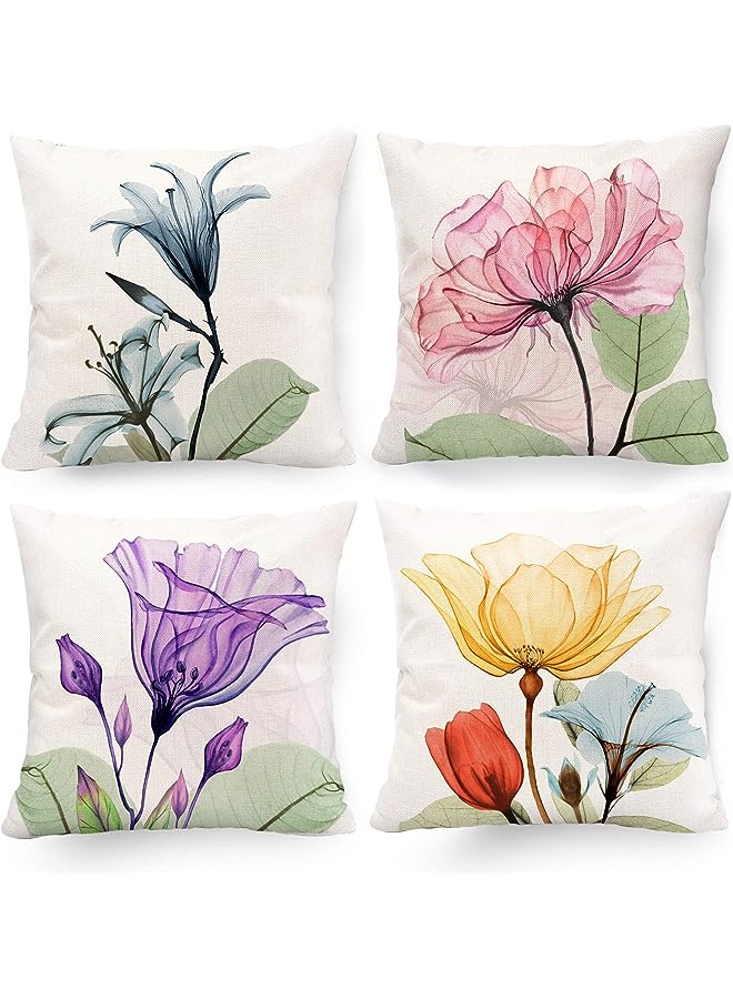 SYOSI Floral Flower Pillow Covers 18 x18“, Linen Cushion Case for Living Room Couch Sofa Patio Outdoor Home Deco, Ink Flower Linen Printed Pillowcase Home Sofa Bedside Office Pillowcase - Image 1