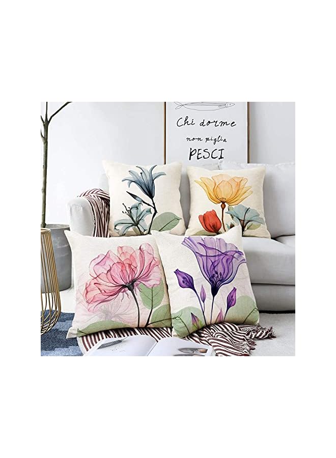 SYOSI Floral Flower Pillow Covers 18 x18“, Linen Cushion Case for Living Room Couch Sofa Patio Outdoor Home Deco, Ink Flower Linen Printed Pillowcase Home Sofa Bedside Office Pillowcase - Image 3