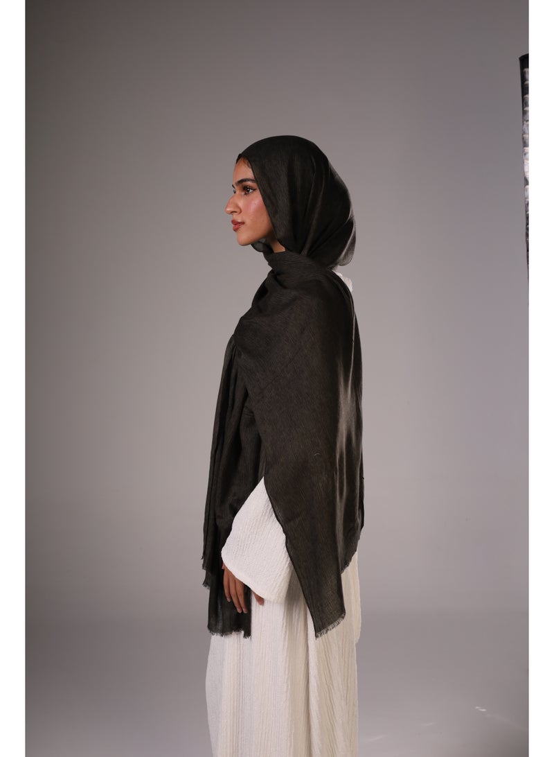 Lavezzi Ruffled Modal Hijab – Soft Lightweight Long Scarf for Women – Elegant Textured Modest Headscarf – Chic Everyday Hijab Shawl (Charcoal Black) - Image 2