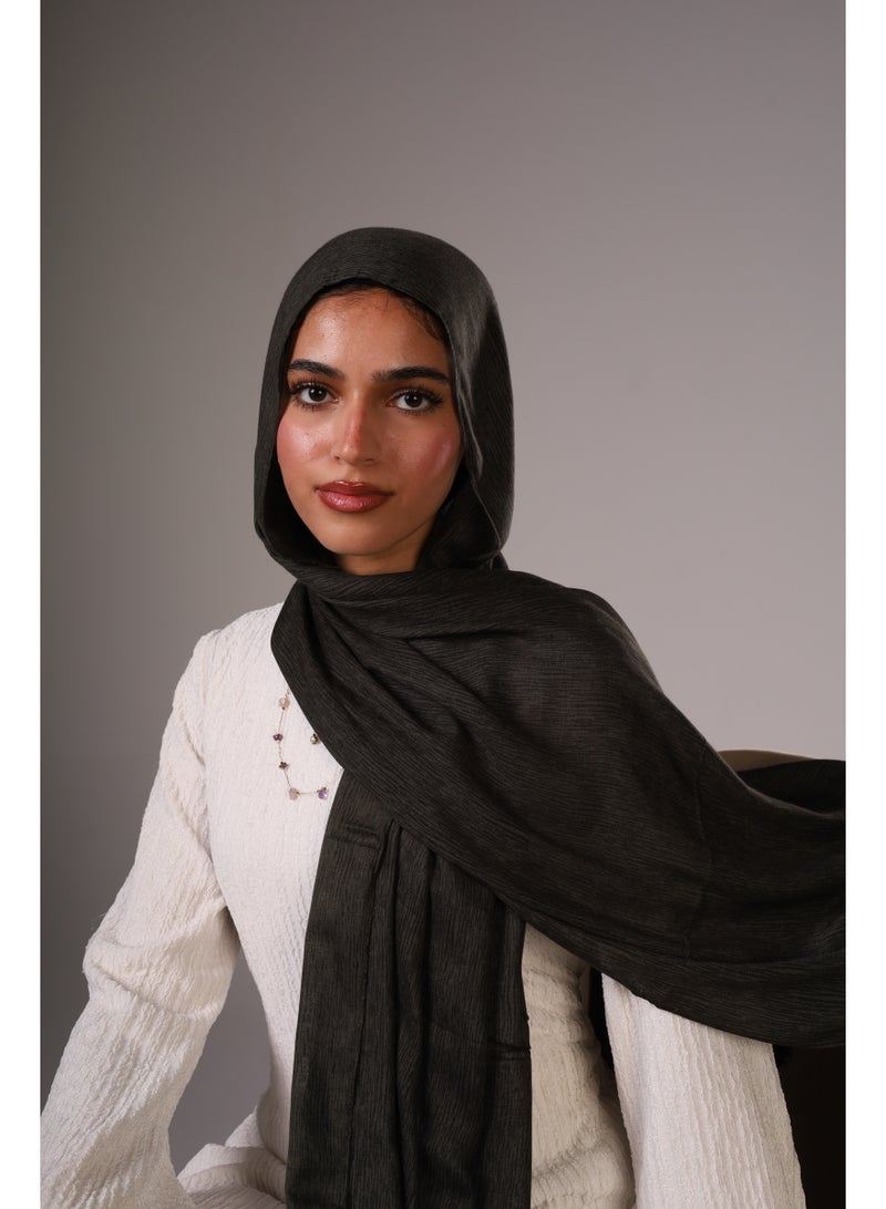 Lavezzi Ruffled Modal Hijab – Soft Lightweight Long Scarf for Women – Elegant Textured Modest Headscarf – Chic Everyday Hijab Shawl (Charcoal Black) - Image 3