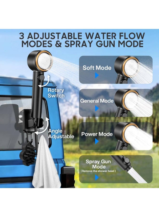 Eworld Portable Camping Shower with 8000mAh Rechargeable Battery, 6.0L/min Pump, LED Display, Storage Bag & Hook - Image 2