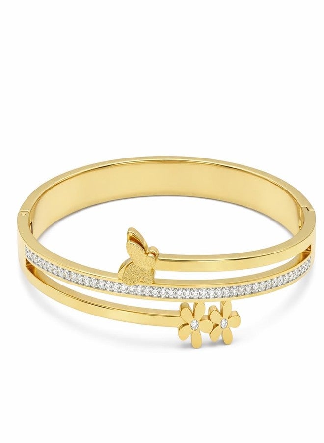 Dbell Anti Tarnish Stainless Steel Bracelet for Women & Girls | Gold Plated Butterfly Flower Design Bracelet | Stylish Trendy Fashion Jewellery - Image 1