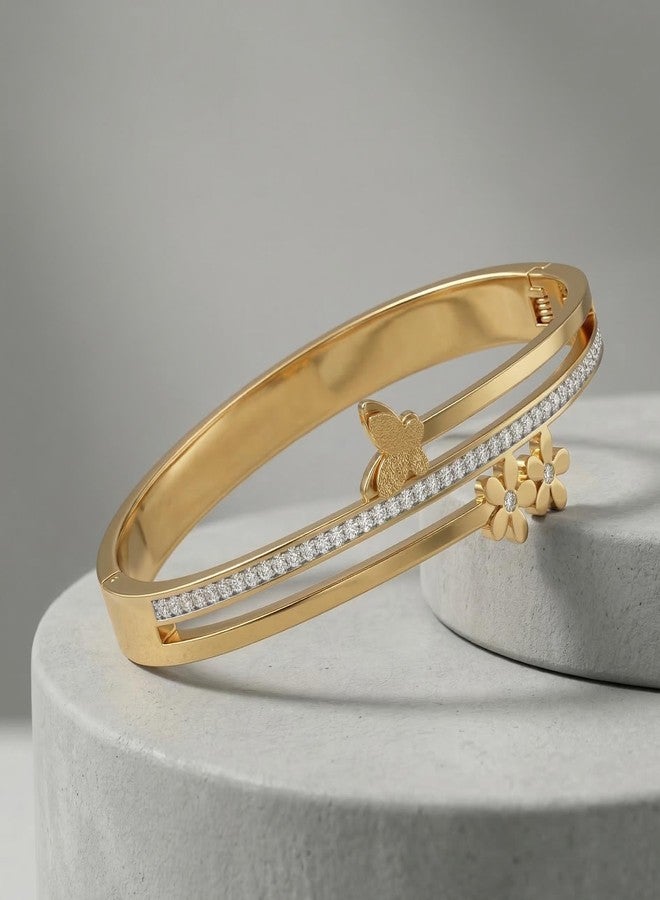 Dbell Anti Tarnish Stainless Steel Bracelet for Women & Girls | Gold Plated Butterfly Flower Design Bracelet | Stylish Trendy Fashion Jewellery - Image 4