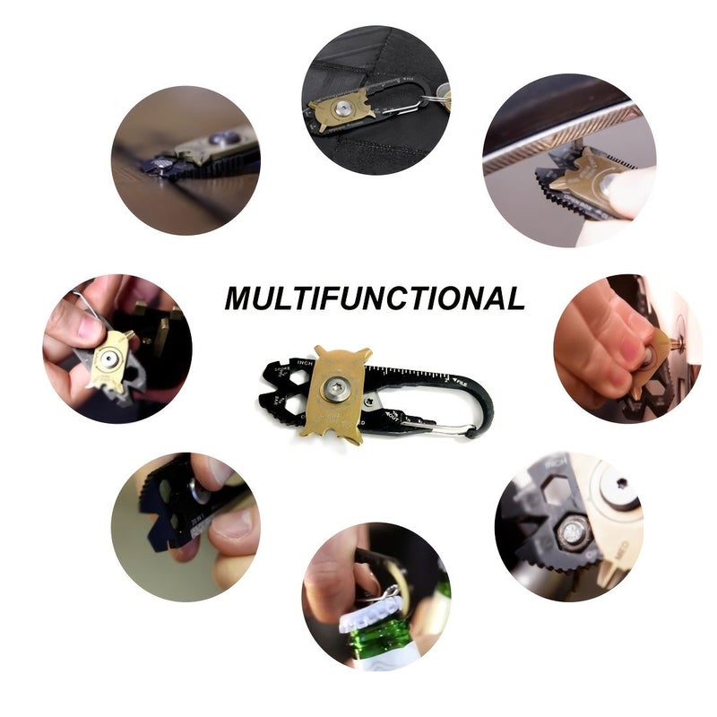 Keychain Multi Tool For Men Carbon Steel Pocket Tool Set With Handheld Screwdriver Bottle Opener Pry Bar Gift For Dad Husband Groomsmen Camping Accessory Multitool - Image 5