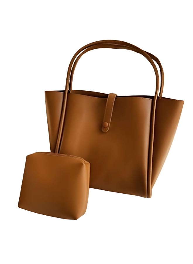 2 PC Large Capacity Tote Bag for Women, Ladies PU Leather Handbag Shopping Bag Clutch Bag Shoulder Bag, Daily Commuting Carrying Bag Side Bag Satchel Bag Office Bag for Girls/College Students/Teenager - Image 1