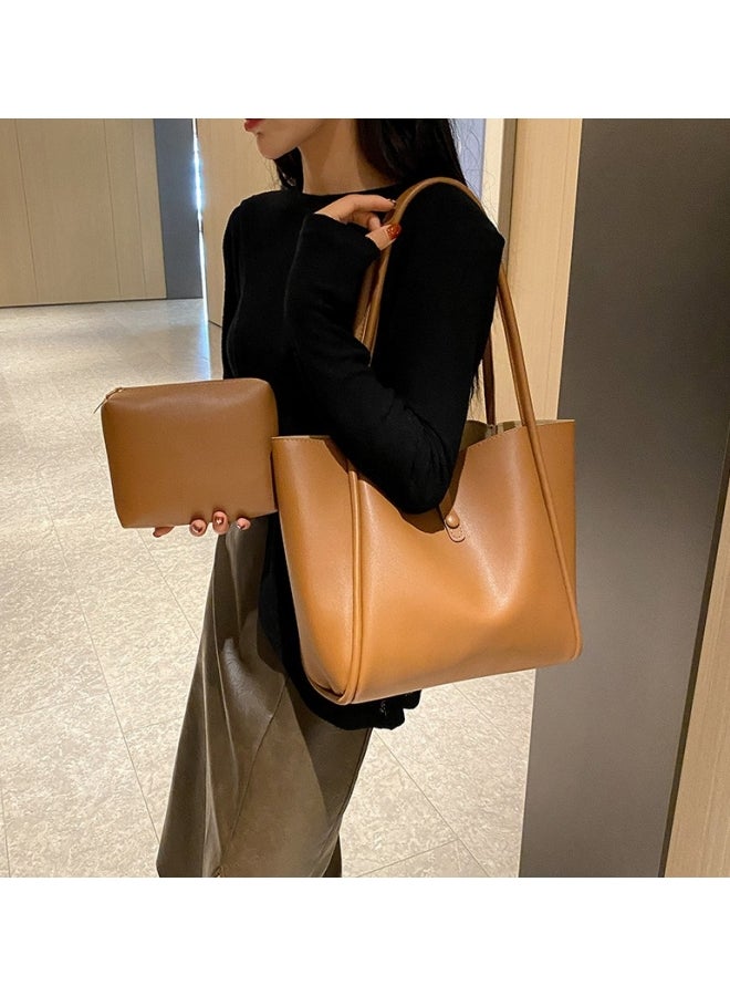 2 PC Large Capacity Tote Bag for Women, Ladies PU Leather Handbag Shopping Bag Clutch Bag Shoulder Bag, Daily Commuting Carrying Bag Side Bag Satchel Bag Office Bag for Girls/College Students/Teenager - Image 2