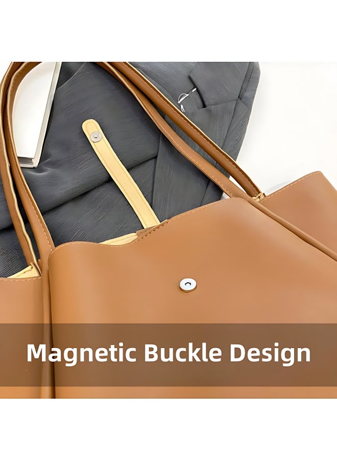 2 PC Large Capacity Tote Bag for Women, Ladies PU Leather Handbag Shopping Bag Clutch Bag Shoulder Bag, Daily Commuting Carrying Bag Side Bag Satchel Bag Office Bag for Girls/College Students/Teenager - Image 5