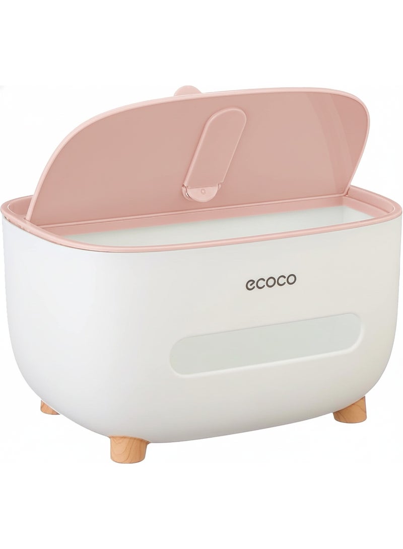 إيكوكو حامل مناديل، غطاء علبة مناديل مع مساحة تخزين، صندوق تخزين سطح المكتب، موزع حامل مناديل مناسب للطاولة الليلية، خزانة الملابس، المطبخ، سطح الطاولة، الحمام، طاولة المكتب - ابيض/وردى - Image 5