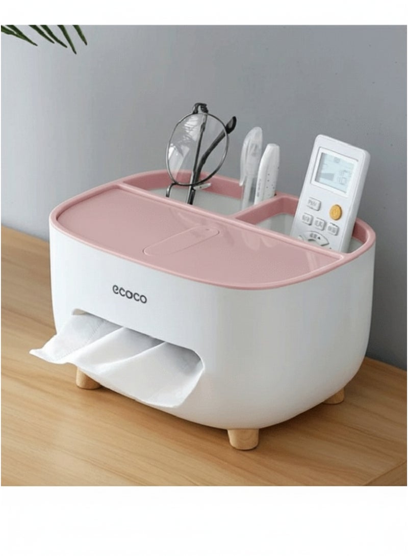 إيكوكو حامل مناديل، غطاء علبة مناديل مع مساحة تخزين، صندوق تخزين سطح المكتب، موزع حامل مناديل مناسب للطاولة الليلية، خزانة الملابس، المطبخ، سطح الطاولة، الحمام، طاولة المكتب - ابيض/وردى - Image 1