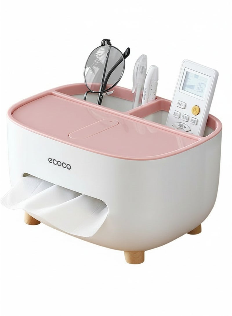 إيكوكو حامل مناديل، غطاء علبة مناديل مع مساحة تخزين، صندوق تخزين سطح المكتب، موزع حامل مناديل مناسب للطاولة الليلية، خزانة الملابس، المطبخ، سطح الطاولة، الحمام، طاولة المكتب - ابيض/وردى - Image 2