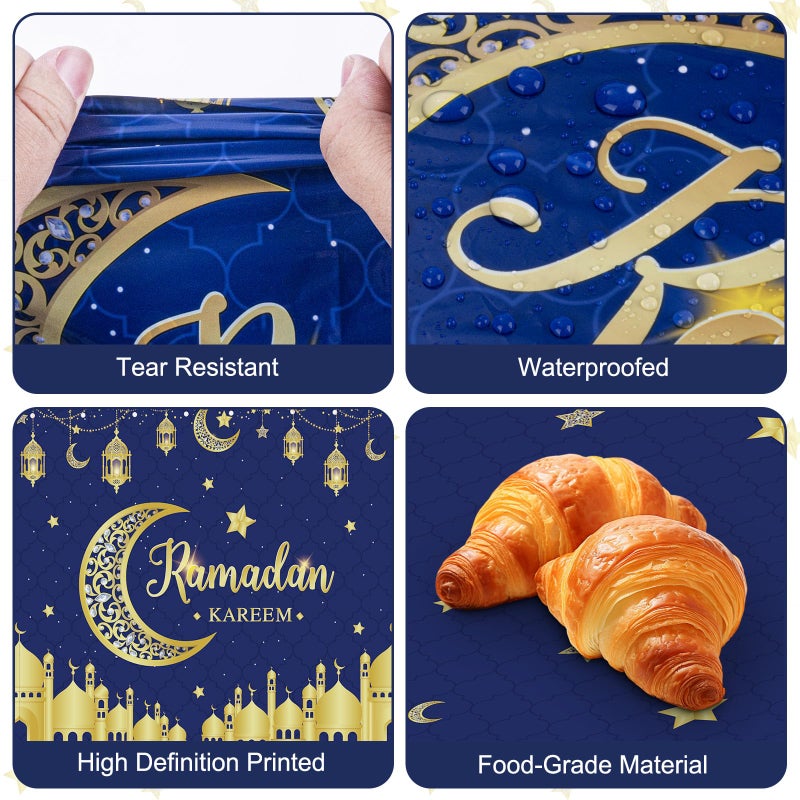 Litmitfu 3 Pack Ramadan Table Cloth - Blue and Gold Ramadan Kareem Table Cover, Plastic Disposable Rectangle Eid Moon Star Tablecloth for Ramadans Mubarak Tables Decorations and Party Decor, 108 x 54 Inch - Image 4