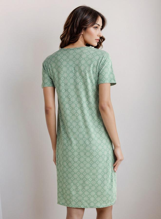 سبلاش فيڤ فستان نوم بطول الركبة مع طبعة - Image 3