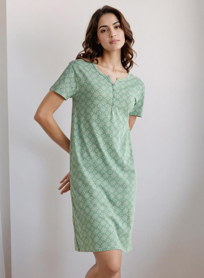 سبلاش فيڤ فستان نوم بطول الركبة مع طبعة - Image 2