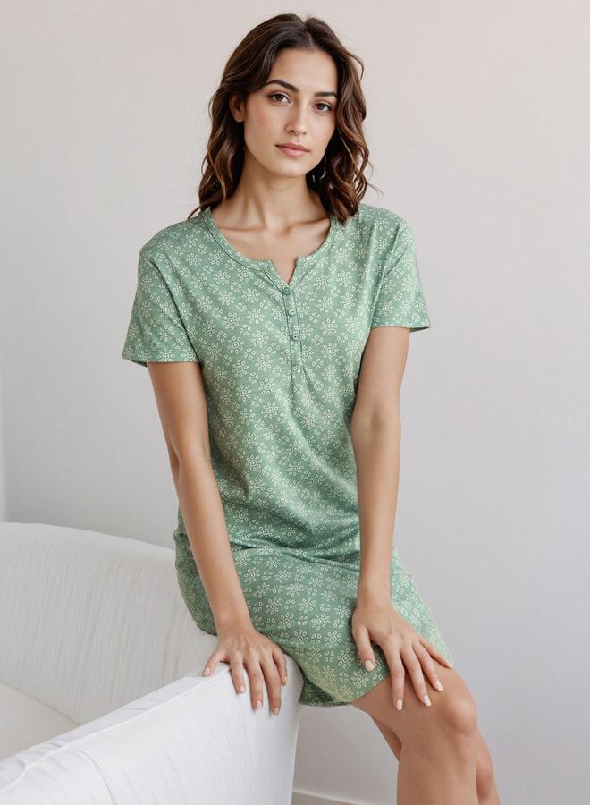 سبلاش فيڤ فستان نوم بطول الركبة مع طبعة - Image 1