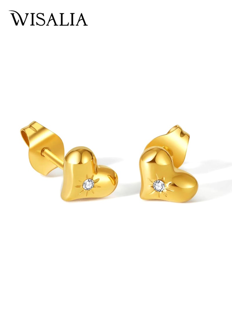 فيساليا أقراط قلب للنساء، أقراط مرصعة زركون من الاستانلس ستيل مطلي ذهب، هدية بسيطة وأنيقة لها - Image 1