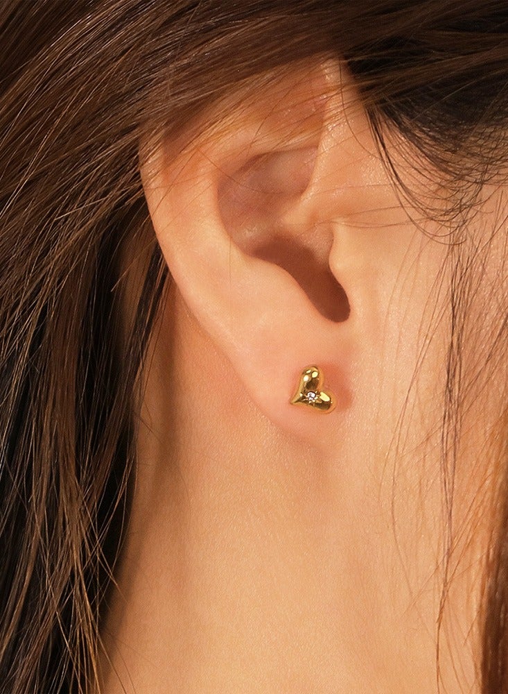 فيساليا أقراط قلب للنساء، أقراط مرصعة زركون من الاستانلس ستيل مطلي ذهب، هدية بسيطة وأنيقة لها - Image 2