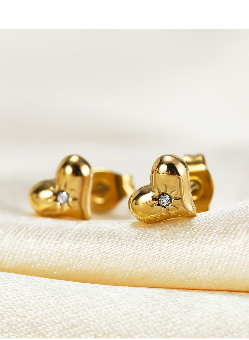 فيساليا أقراط قلب للنساء، أقراط مرصعة زركون من الاستانلس ستيل مطلي ذهب، هدية بسيطة وأنيقة لها - Image 4