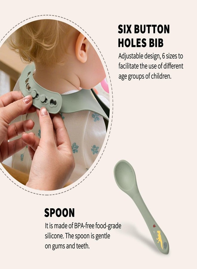 Imagination Junction silicone baby feeding set, Baby Led Weaning Supplies，Cutlery Feeding Supplies, Baby Utensils Feeding Essentials for Starting Solids，5 Piece Set (Green) - Image 3
