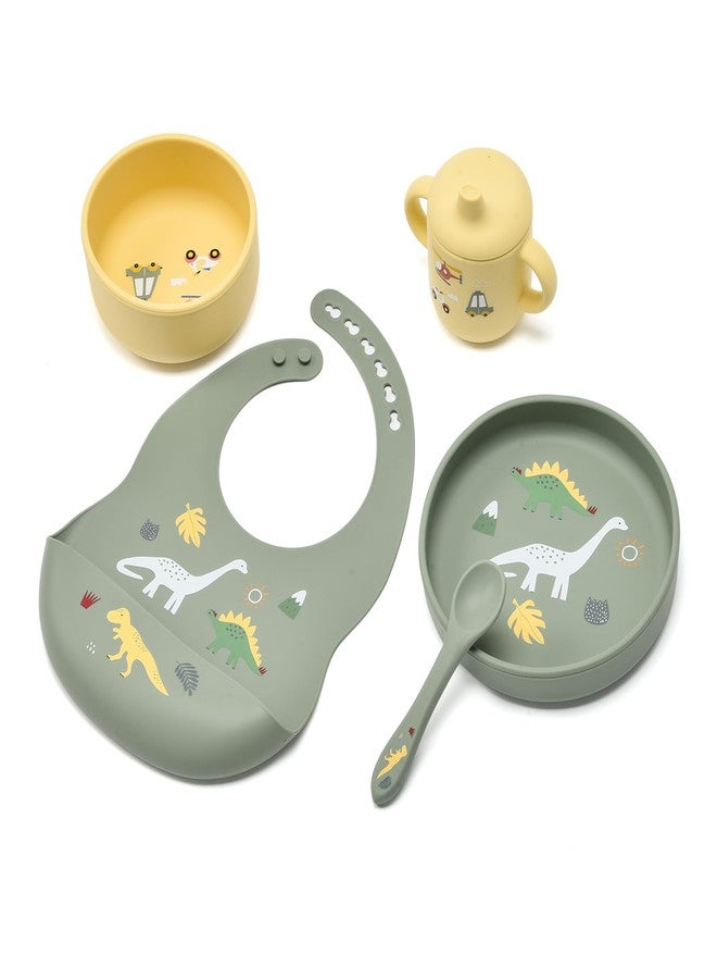 Imagination Junction silicone baby feeding set, Baby Led Weaning Supplies，Cutlery Feeding Supplies, Baby Utensils Feeding Essentials for Starting Solids，5 Piece Set (Green) - Image 1